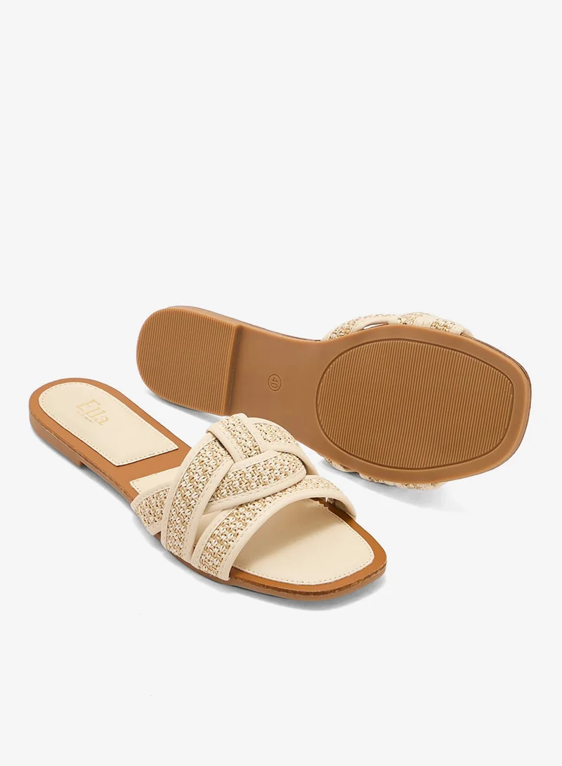 ELLA Cream Embellished Flat Sandals for Women | Best Price UAE