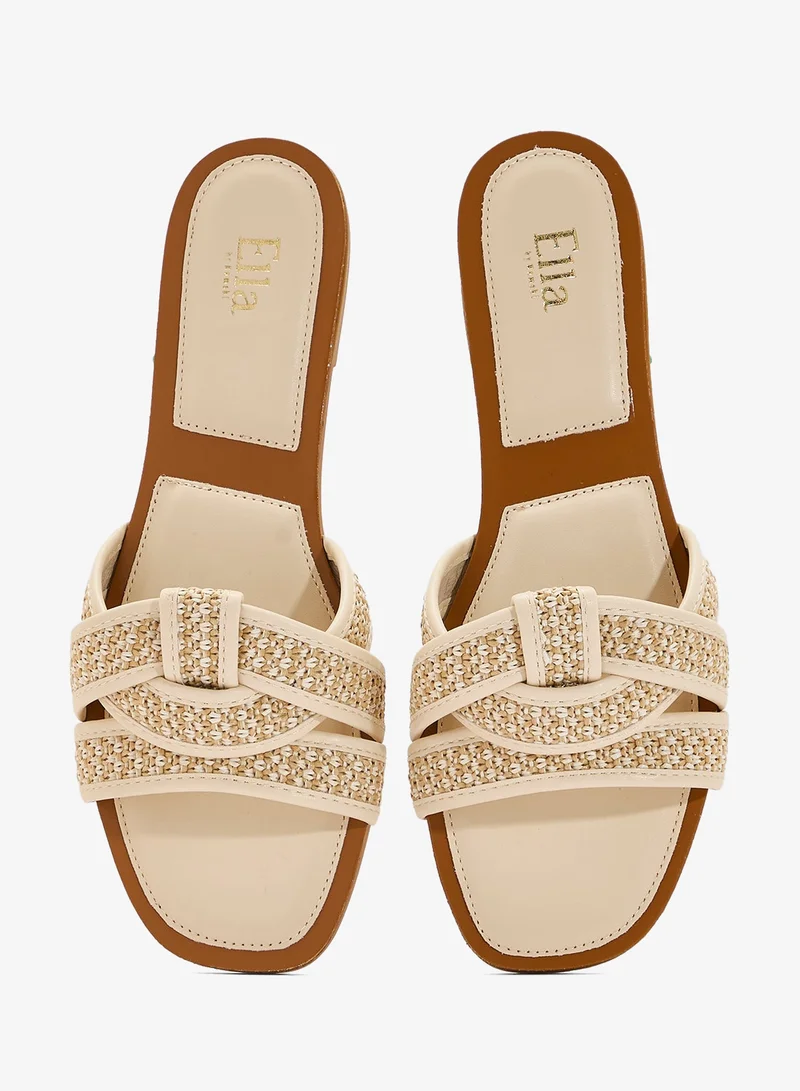 ELLA Cream Embellished Flat Sandals for Women | Best Price UAE