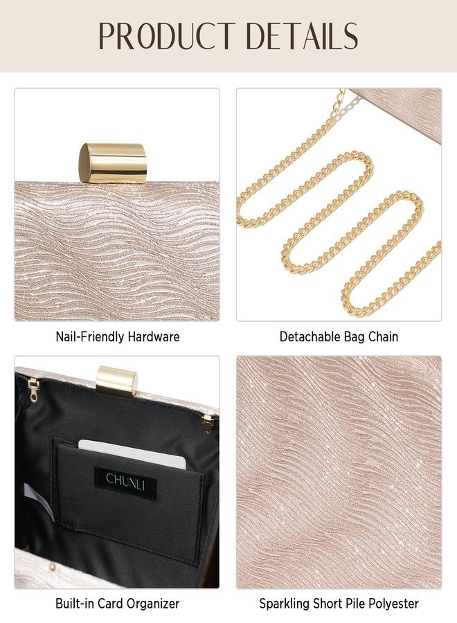 CHUNLI Sparkly Clutch Purses for Women Formal, Glitter Evening Bag with Detachable Chain for Wedding Prom Cocktail, Champagne - Image 5