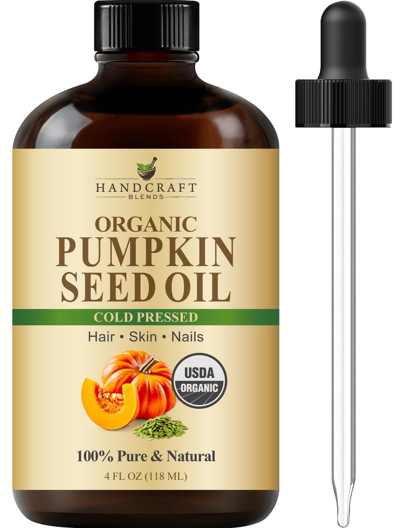 Handcraft Blends Cold-Pressed Organic Pumpkin Seed Oil in Glass Bottle - 4 Fl Oz - 100% Pure and Natural - Premium Grade Carrier Oil for Hair, Skin, Nails, and Body - Massage - Aromatherapy - Image 1