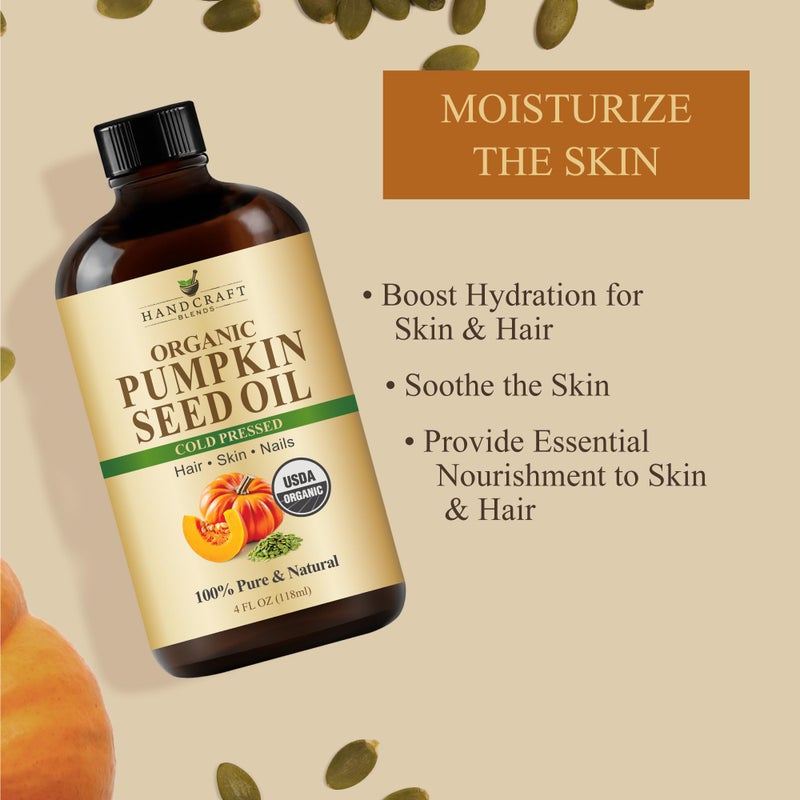 Handcraft Blends Cold-Pressed Organic Pumpkin Seed Oil in Glass Bottle - 4 Fl Oz - 100% Pure and Natural - Premium Grade Carrier Oil for Hair, Skin, Nails, and Body - Massage - Aromatherapy - Image 3