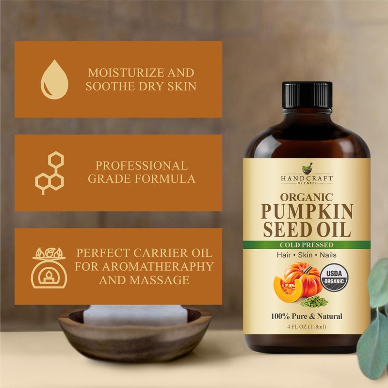 Handcraft Blends Cold-Pressed Organic Pumpkin Seed Oil in Glass Bottle - 4 Fl Oz - 100% Pure and Natural - Premium Grade Carrier Oil for Hair, Skin, Nails, and Body - Massage - Aromatherapy - Image 2
