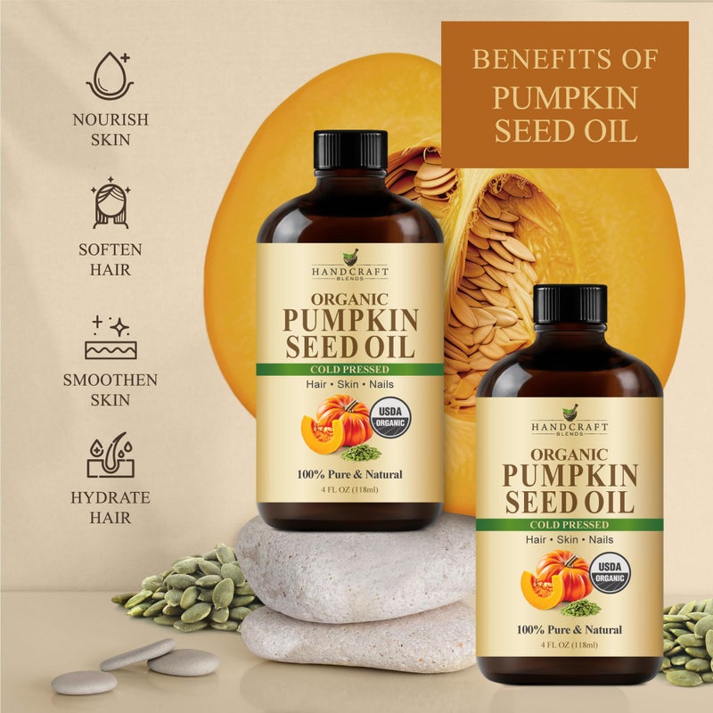 Handcraft Blends Cold-Pressed Organic Pumpkin Seed Oil in Glass Bottle - 4 Fl Oz - 100% Pure and Natural - Premium Grade Carrier Oil for Hair, Skin, Nails, and Body - Massage - Aromatherapy - Image 4