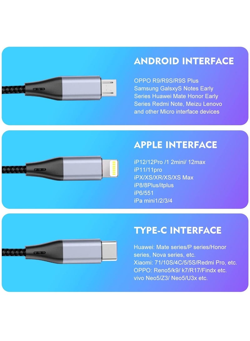 ELTRAZONE 3-in-1 USB Charging Cable – 5A Fast Charge Braided Nylon Cord with USB-C, Micro USB, and Lightning Connectors - Image 2