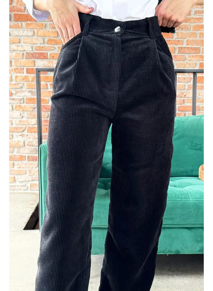 Gülseli Gulseli Women's Velvet Ribbed Wide Leg Trousers