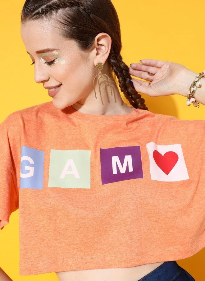 STREET 9 Charming Peach Typography Oversized T-Shirt for Women