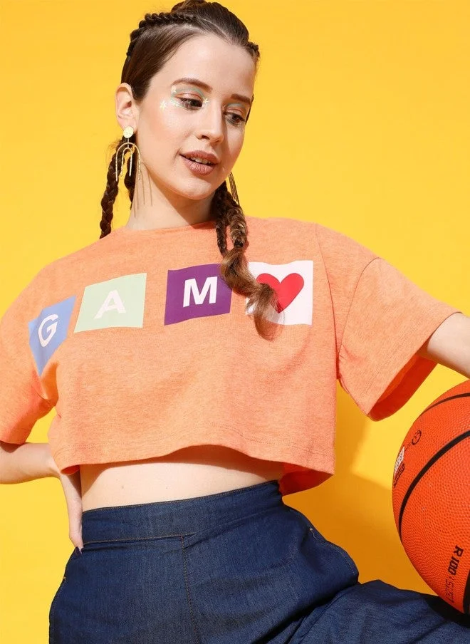 STREET 9 Charming Peach Typography Oversized T-Shirt for Women