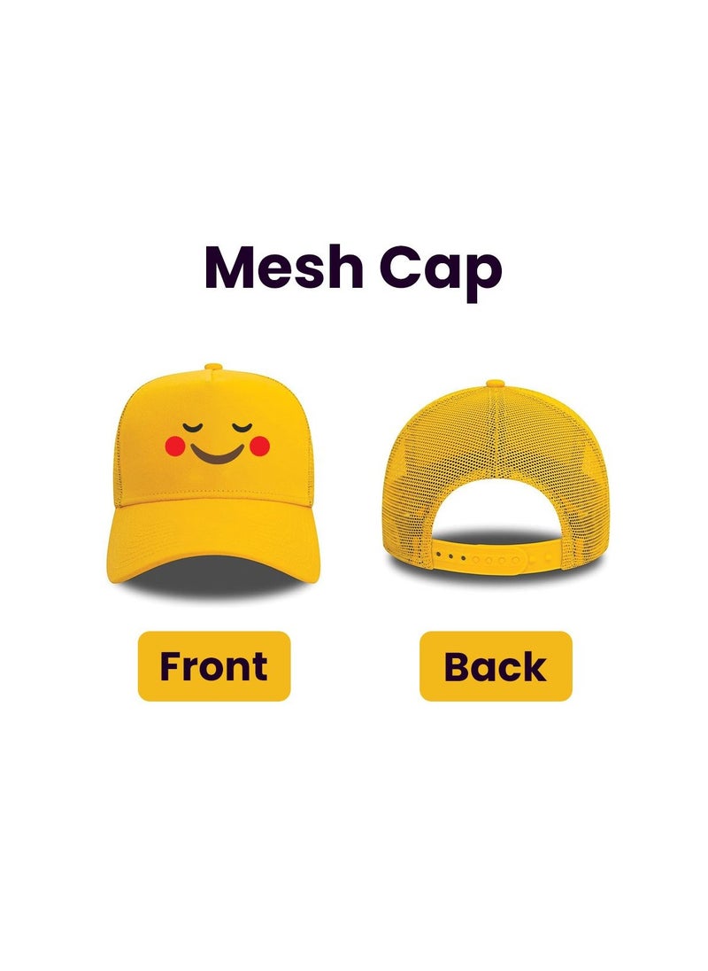 PRINTSHOP4ME - Kids Yellow Smiley Face Pack Of 2 T-Shirt And Cap Combo–Unisex Round Neck Short Sleeve Cotton T-Shirt - Image 1