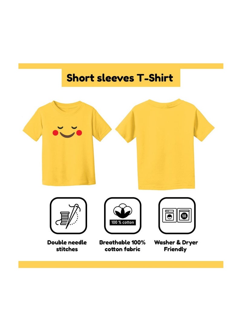 PRINTSHOP4ME - Kids Yellow Smiley Face Pack Of 2 T-Shirt And Cap Combo–Unisex Round Neck Short Sleeve Cotton T-Shirt - Image 1