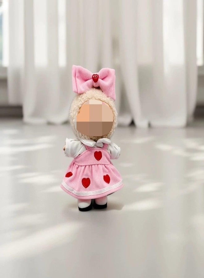 POMN Clothes for Labubu Cute Red Heart Princess Dress for 17cm Doll Bow Headwear Cosplay Collection Display Gift Costume (Pink) - Image 2