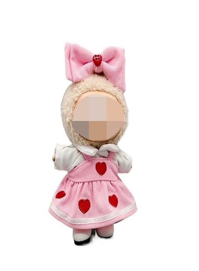 POMN Clothes for Labubu Cute Red Heart Princess Dress for 17cm Doll Bow Headwear Cosplay Collection Display Gift Costume (Pink) - Image 1