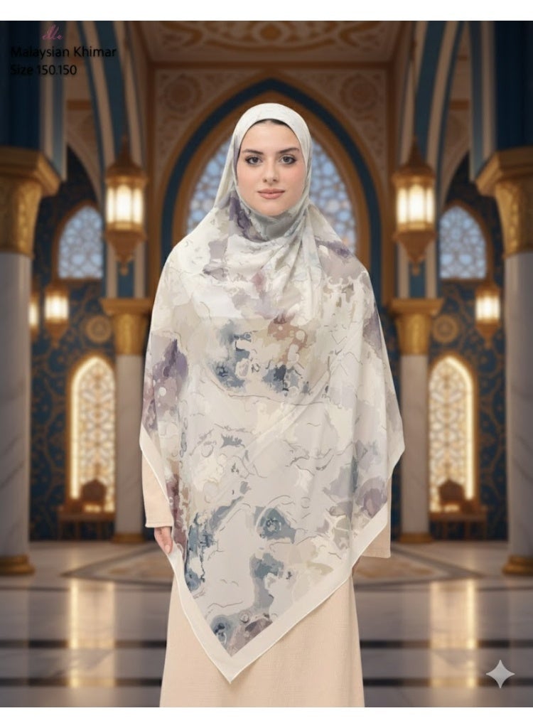 ELLE Malaysian Printed Women's Khimar – Lightweight and Stay-Up Fabric – Elegant Design with Delicate Prints – Size 150x150 - Image 1
