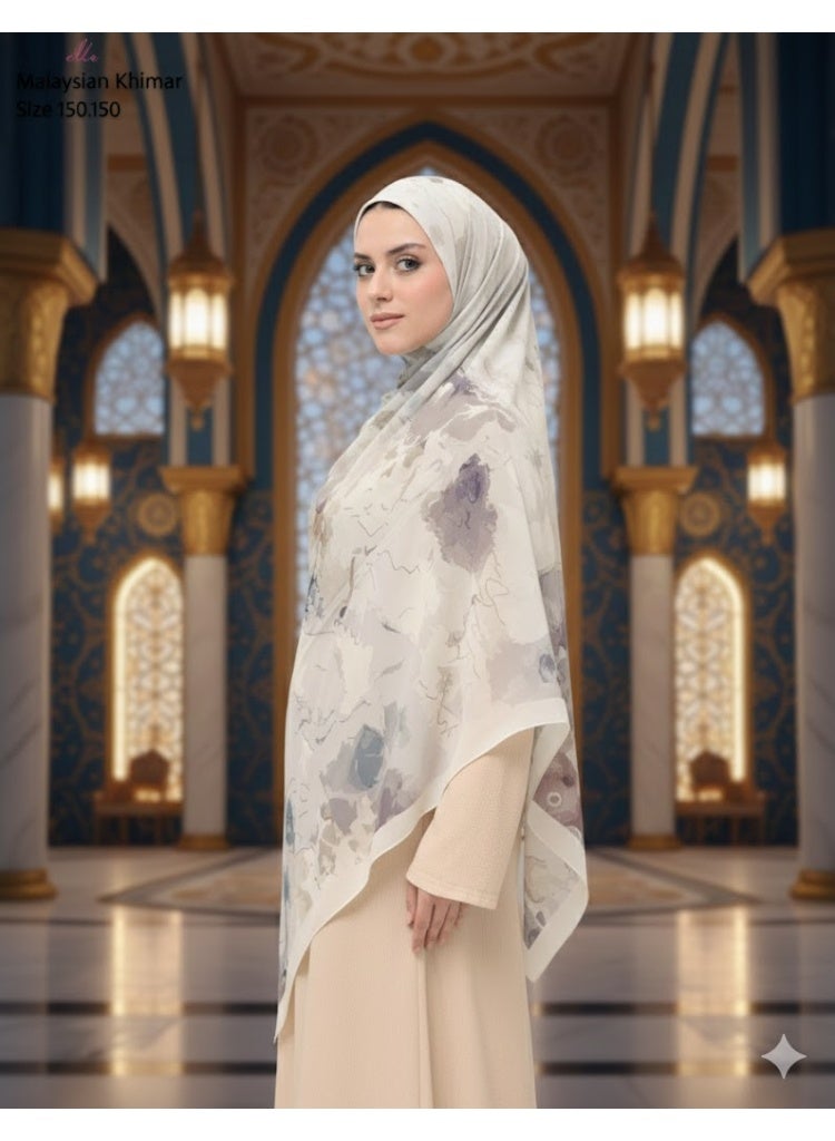 ELLE Malaysian Printed Women's Khimar – Lightweight and Stay-Up Fabric – Elegant Design with Delicate Prints – Size 150x150 - Image 2