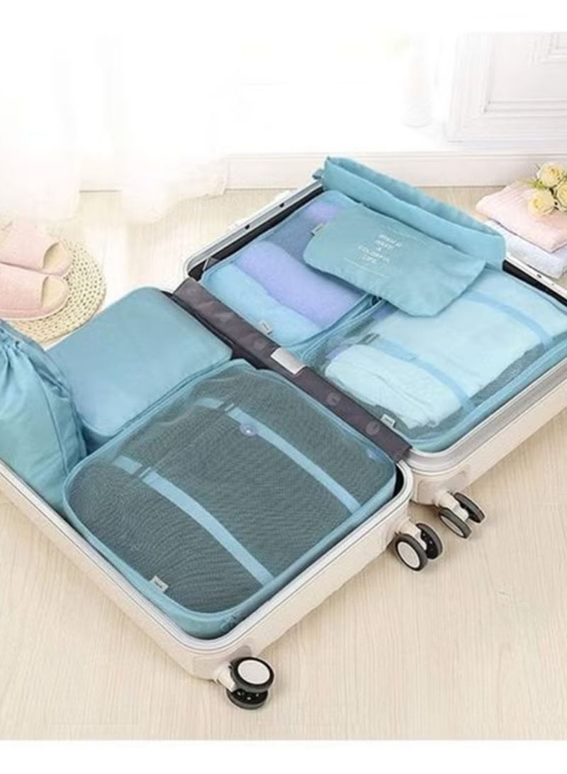 7-piece waterproof travel luggage set, convenient storage, classified storage blue - Image 2
