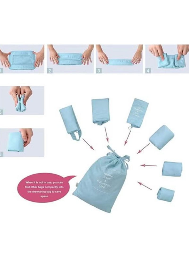 7-piece waterproof travel luggage set, convenient storage, classified storage blue - Image 3