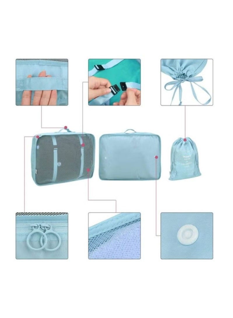 7-piece waterproof travel luggage set, convenient storage, classified storage blue - Image 5