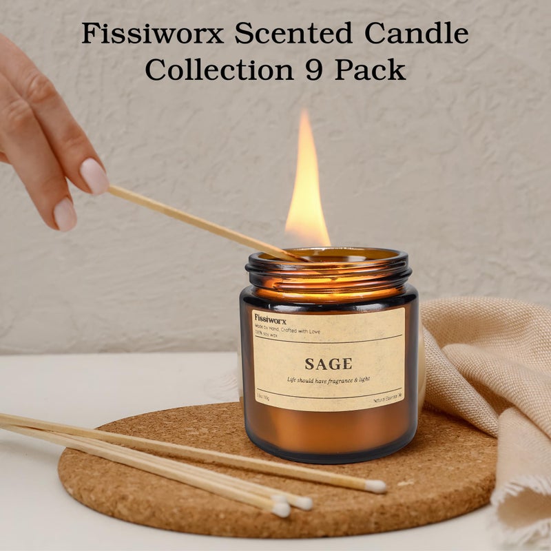 fissiworx 9 Pack Soy Candles for Home Scented |ï¼ˆVanilla/Lavender/Sageï¼‰ Long-Lasting 270 Hours, Natural Scented Candles Gift for Women & Men, Birthday, Motherâ€™s Day, Christmas, Thanksgiving - Image 4