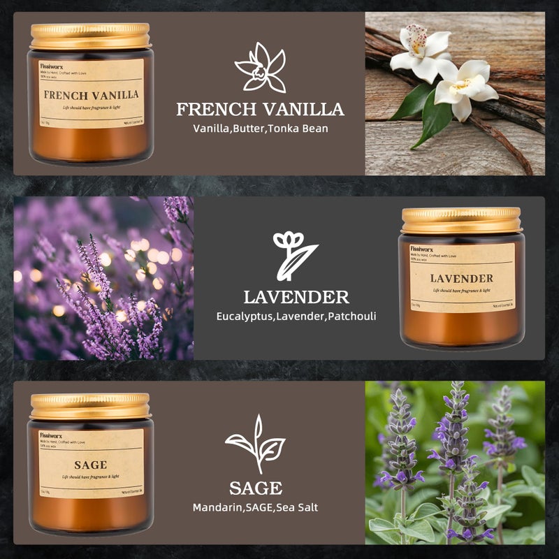 fissiworx 9 Pack Soy Candles for Home Scented |ï¼ˆVanilla/Lavender/Sageï¼‰ Long-Lasting 270 Hours, Natural Scented Candles Gift for Women & Men, Birthday, Motherâ€™s Day, Christmas, Thanksgiving - Image 2