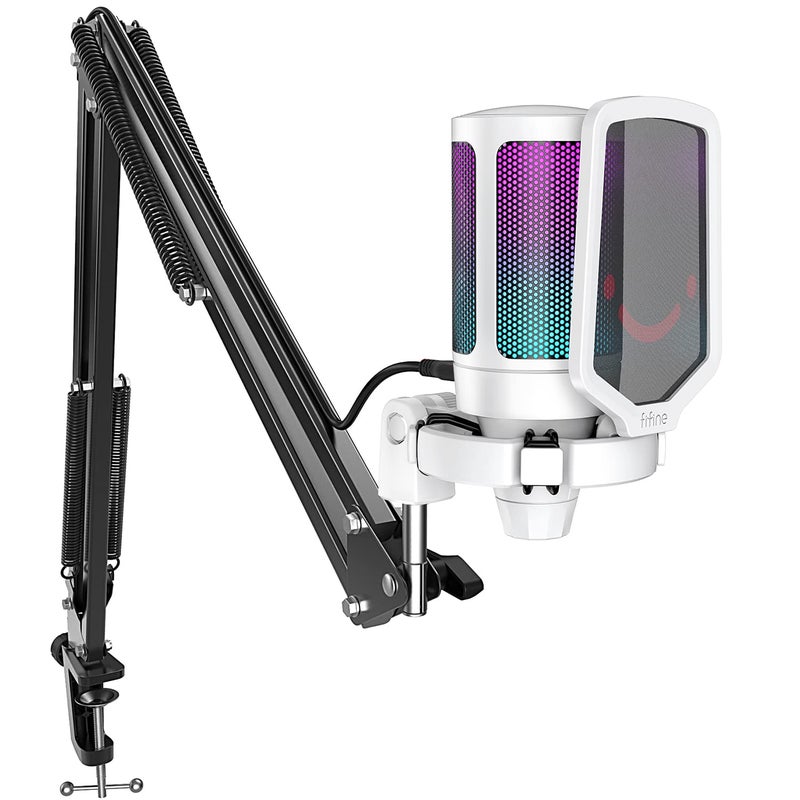 FIFINE مجموعة ميكروفون USB للألعاب من FIFINE، ميكروفون مكثف RGB متوافق مع PS4/PS5، توصيل وتشغيل لتسجيل الموسيقى، الألعاب عبر الإنترنت، ديسكورد، تويتش، مع فلتر صوت، وحامل صدمات - A6T أبيض - Image 1