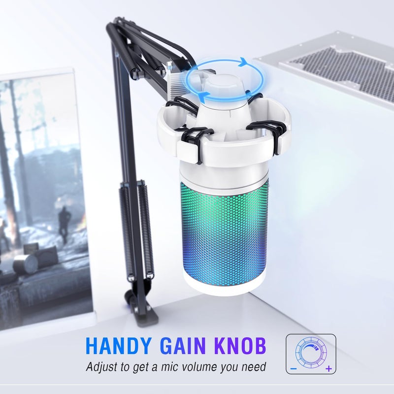 FIFINE مجموعة ميكروفون USB للألعاب من FIFINE، ميكروفون مكثف RGB متوافق مع PS4/PS5، توصيل وتشغيل لتسجيل الموسيقى، الألعاب عبر الإنترنت، ديسكورد، تويتش، مع فلتر صوت، وحامل صدمات - A6T أبيض - Image 4