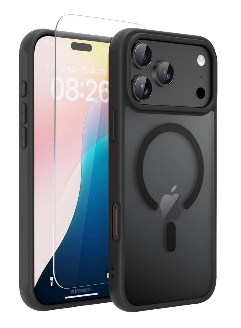 غطاء iPhone 17 Pro، متوافق مع MagSafe، مقاوم للانزلاق والخدوش، غطاء أسود رقيق جداً من السيليكون مقاوم للصدمات، متين وقوي، مناسب لـ iPhone 17، أسود - Image 1