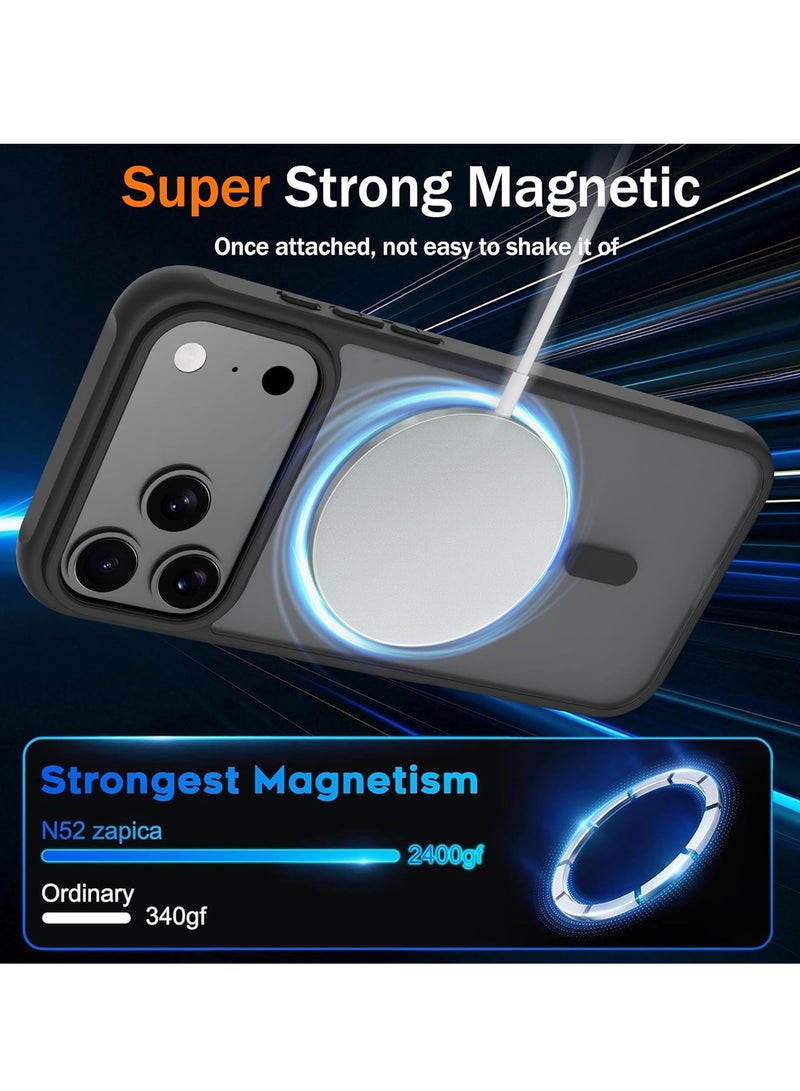 غطاء iPhone 17 Pro، متوافق مع MagSafe، مقاوم للانزلاق والخدوش، غطاء أسود رقيق جداً من السيليكون مقاوم للصدمات، متين وقوي، مناسب لـ iPhone 17، أسود - Image 2