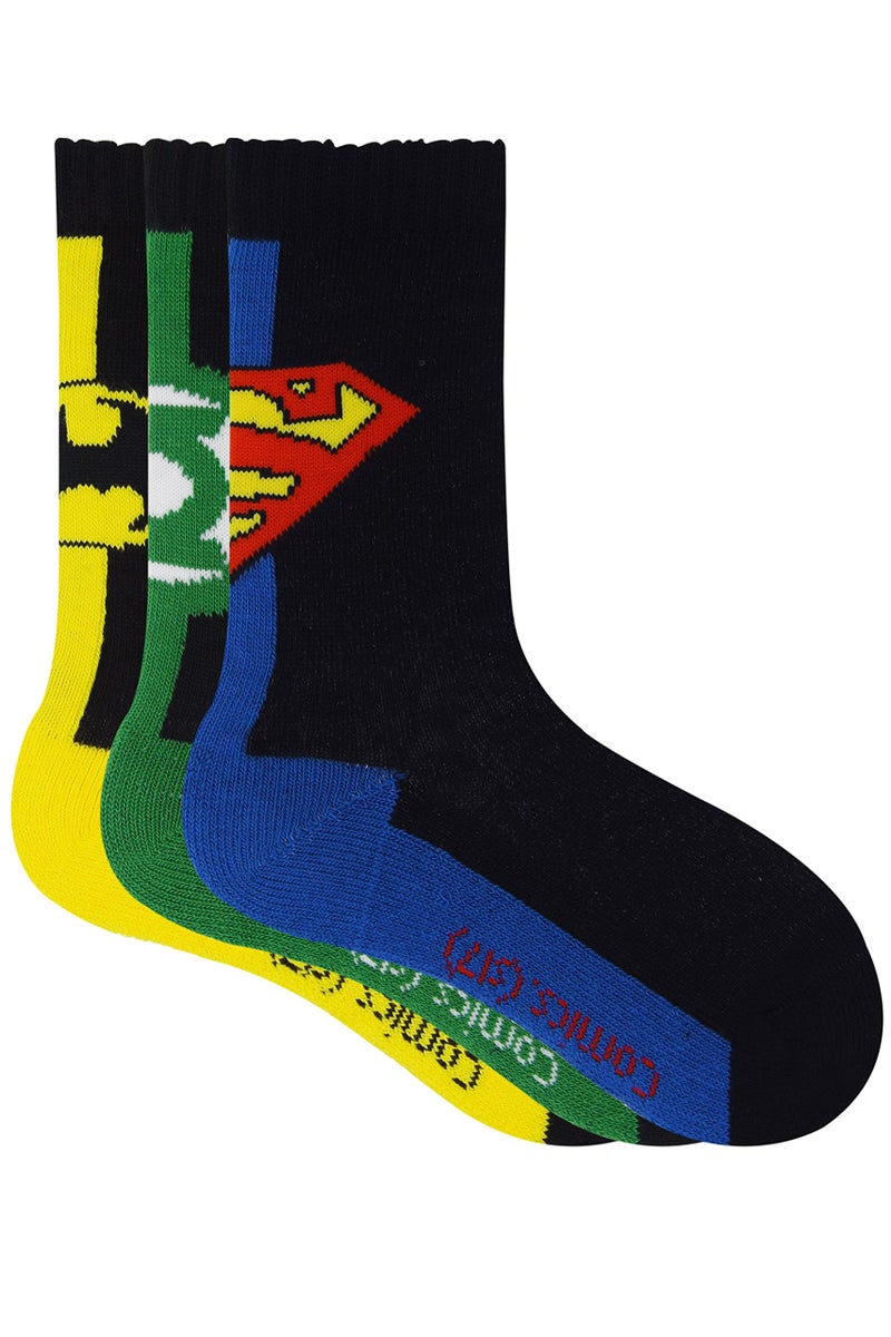 BALENZIA Justice League Kids Crew Socks - Superman, Batman, Green Lantern - Pack of 3 - Image 1
