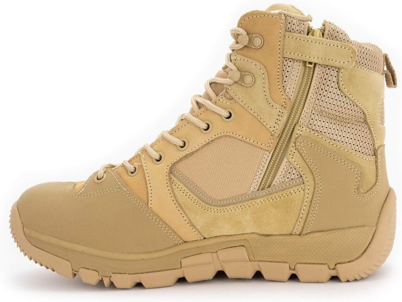RYNO GEAR Men's Trek Coolmax Tactical 6" Side Zip Combat Boots - Beige - Image 3