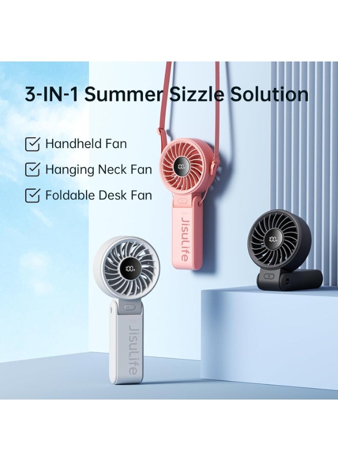 JISULIFE Handheld Fan Life7 – Ultimate Flexibility: High-Power Motor, LED Display, 5000mAh Rechargeable, 5-Speed, Foldable Design, 3-IN-1 Portable Hand/Desk/Neck Fan for Travel, Gift for Women (Black) - Image 5