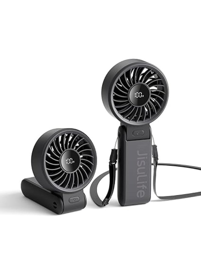 JISULIFE Handheld Fan Life7 – Ultimate Flexibility: High-Power Motor, LED Display, 5000mAh Rechargeable, 5-Speed, Foldable Design, 3-IN-1 Portable Hand/Desk/Neck Fan for Travel, Gift for Women (Black) - Image 1