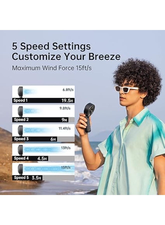 JISULIFE Handheld Fan Life7 – Ultimate Flexibility: High-Power Motor, LED Display, 5000mAh Rechargeable, 5-Speed, Foldable Design, 3-IN-1 Portable Hand/Desk/Neck Fan for Travel, Gift for Women (Black) - Image 4