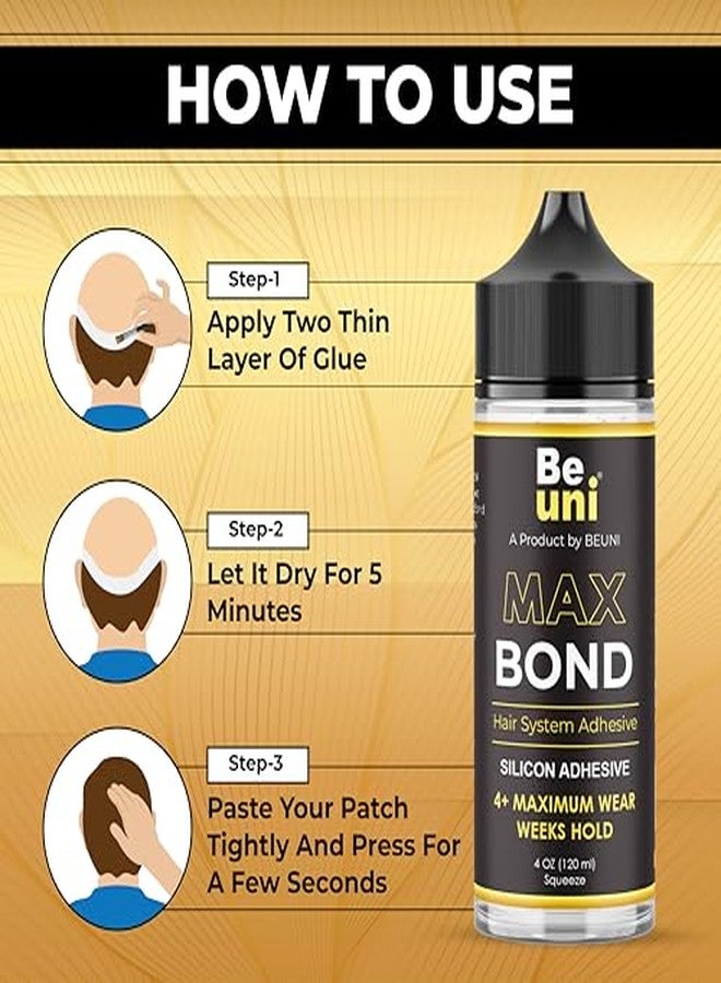 Beuni Max Bond Hair Patch Glue For Men - Super Hold Up To 4+ Weeks | Hair Wig Glue Adhesive | Strong Hold, Water Proof, Skin Friendly | Pack of 1 (120 ML) - Image 5