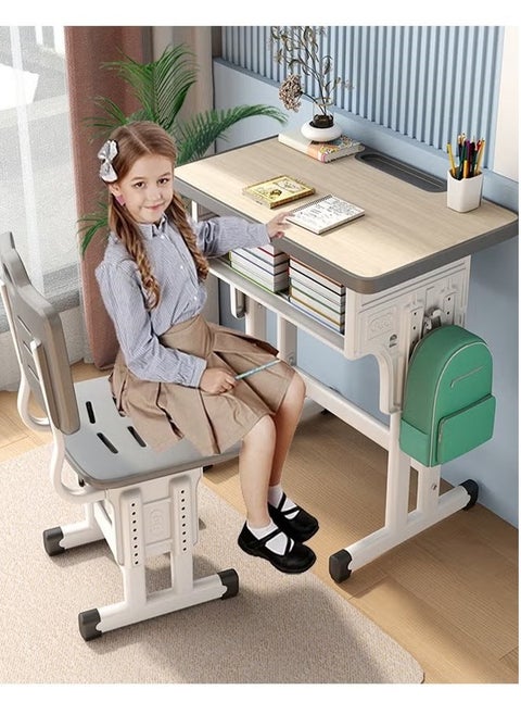 ZUIHAO Home Adjustable Height Children Kids Study Desk and Chair Set Multifunctional School Student Writing Desk Study Table with Storage Drawer Sturdy Reading Chair Desk for Boys and Girls