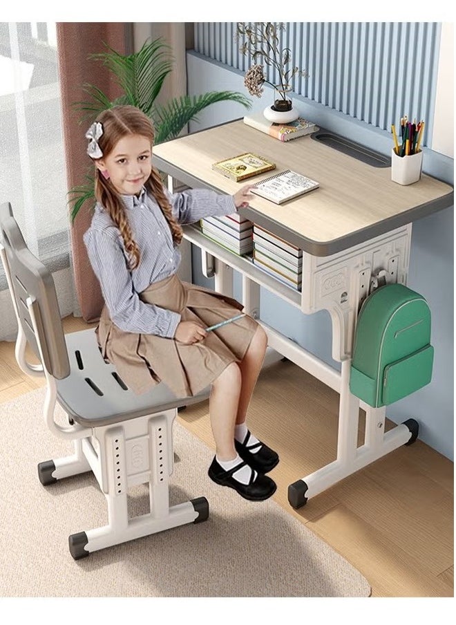ZUIHAO Home Adjustable Height Children Kids Study Desk and Chair Set Multifunctional School Student Writing Desk Study Table with Storage Drawer Sturdy Reading Chair Desk for Boys and Girls