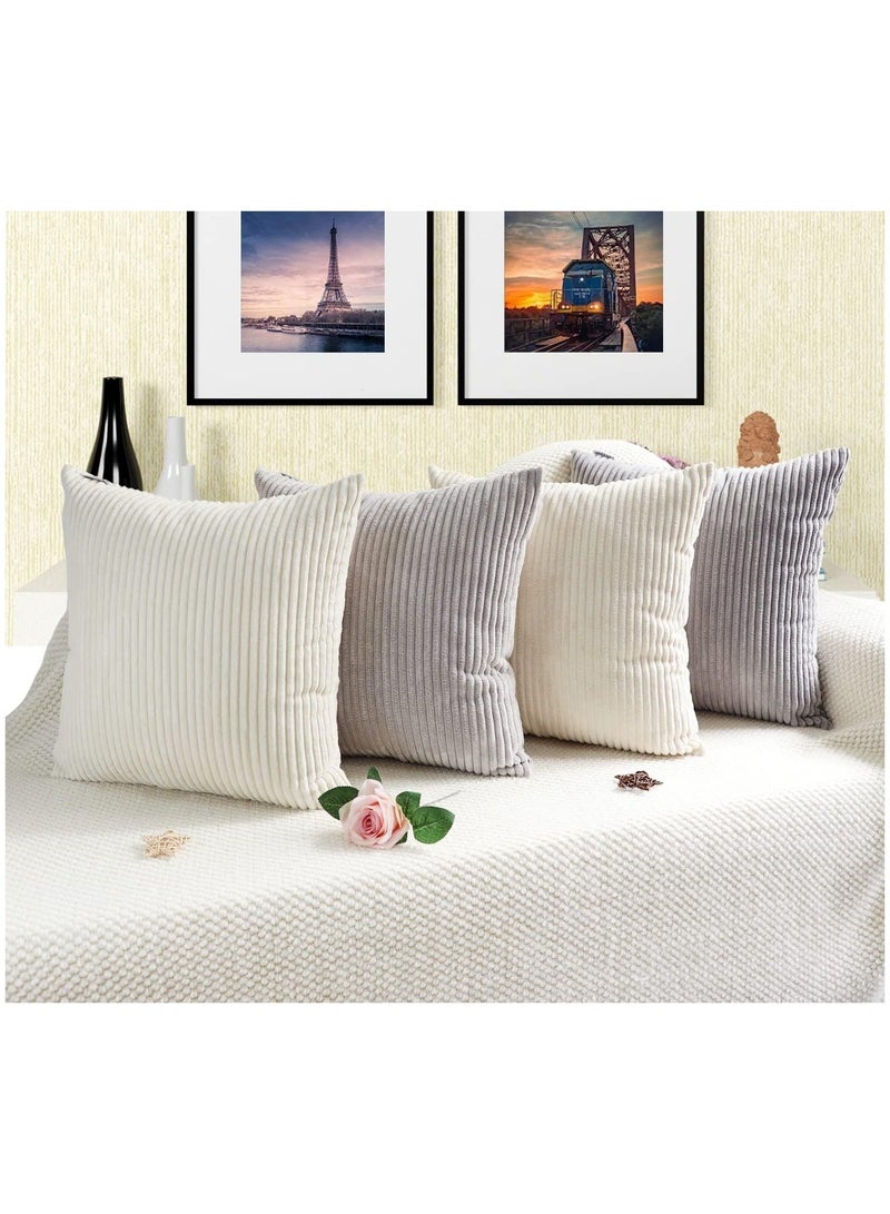WALALLA Set of 4 45*45cm Decorative Throw Pillow Covers, Soft Striped Corduroy Pillow Cases Solid Square Home Deco Cushion Cover for Living Room Couch Sofa Bedroom , Neutral - Image 1