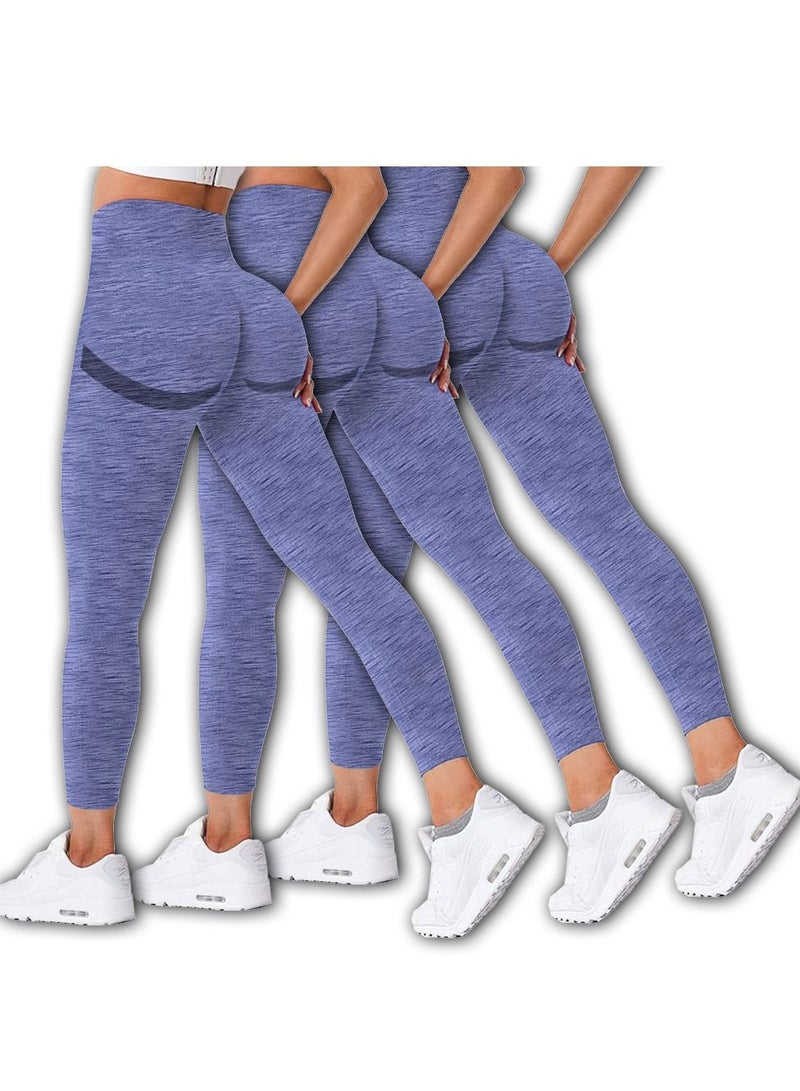 CATANES 3 Pack Of Women Seamless Legging Tummy Control High Waist Workout Gym Yoga Pants XL Blue