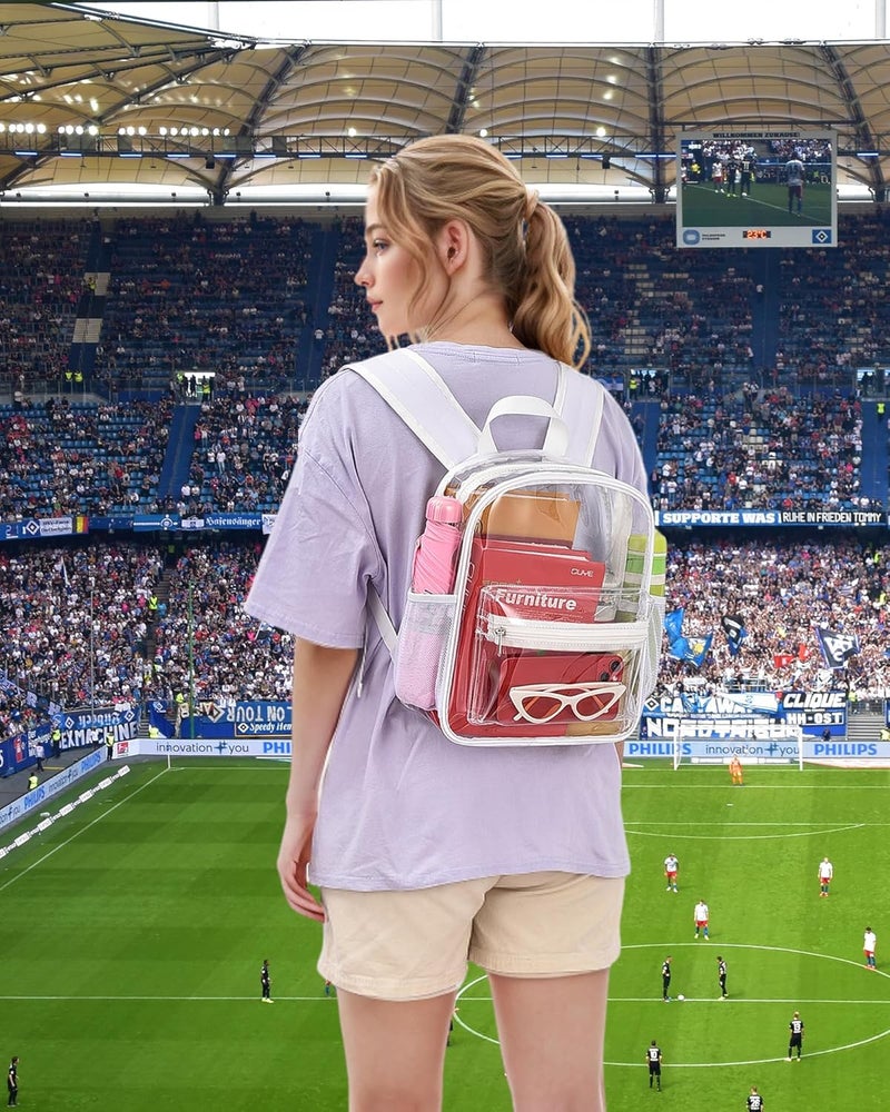 MAYTREE Clear Backpack for Stadium Events, 12x11x5 Inches Small Clear Backpack for Concert Festival Sports Outdoor - White - Image 3