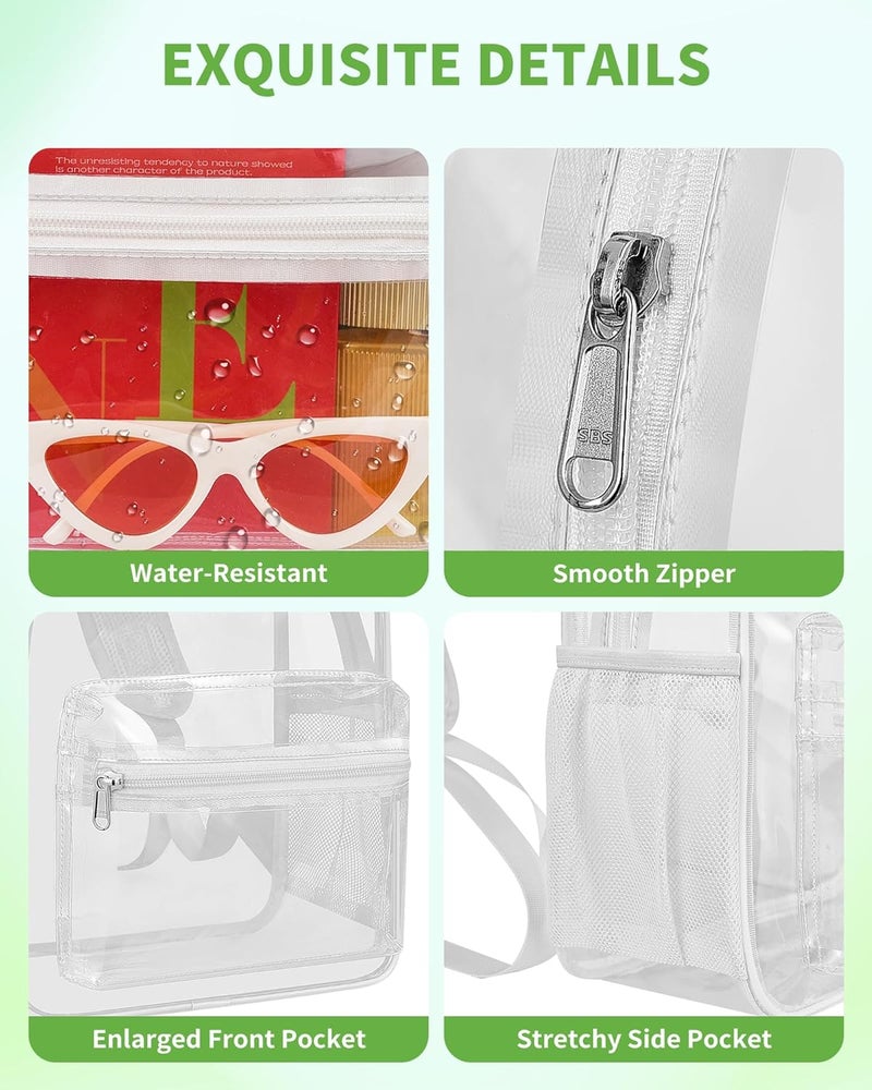 MAYTREE Clear Backpack for Stadium Events, 12x11x5 Inches Small Clear Backpack for Concert Festival Sports Outdoor - White - Image 4
