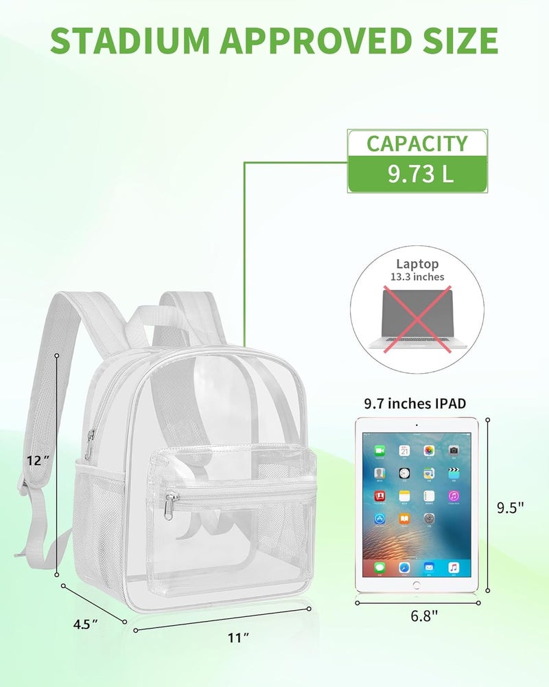 MAYTREE Clear Backpack for Stadium Events, 12x11x5 Inches Small Clear Backpack for Concert Festival Sports Outdoor - White - Image 2
