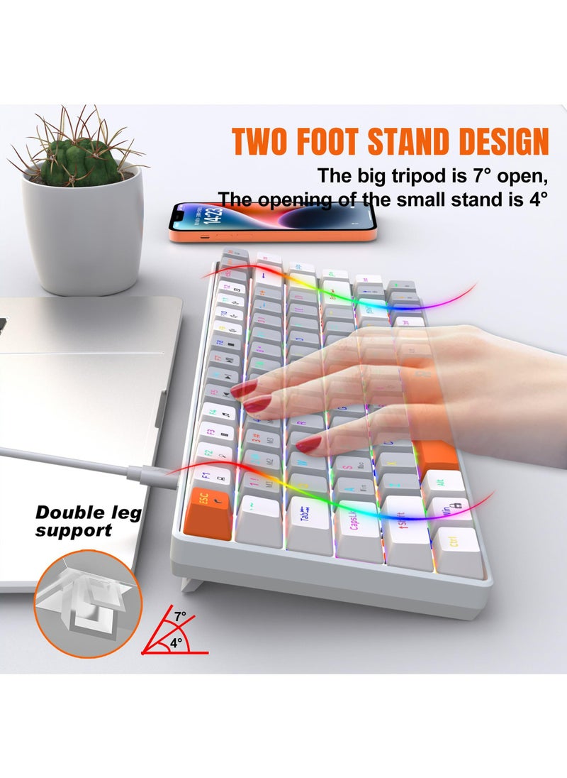 Rock Pow - ROCK POW 84 Keys 70% Mechanical Gaming Keyboard RGB Backlit Ultra-Compact, Waterproof Mini Compact Keyboard for PC/Mac Gamer Typist Easy Carry on Trip Red Switch - Image 1