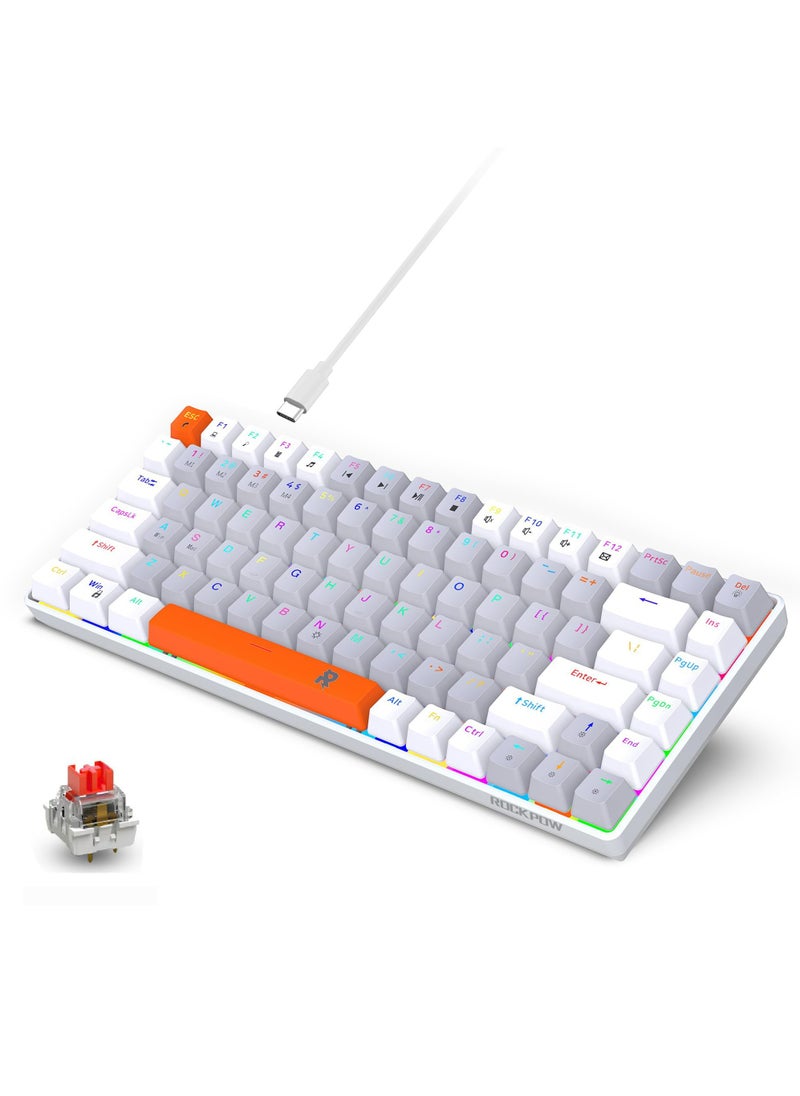 Rock Pow - ROCK POW 84 Keys 70% Mechanical Gaming Keyboard RGB Backlit Ultra-Compact, Waterproof Mini Compact Keyboard for PC/Mac Gamer Typist Easy Carry on Trip Red Switch - Image 1