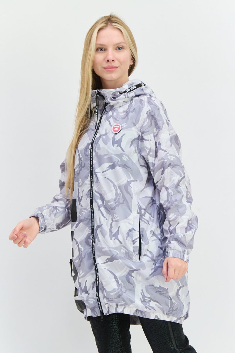 Aape By A Bathing Ape Women Camouflage Windbreaker Jacket, White Combo - Image 3