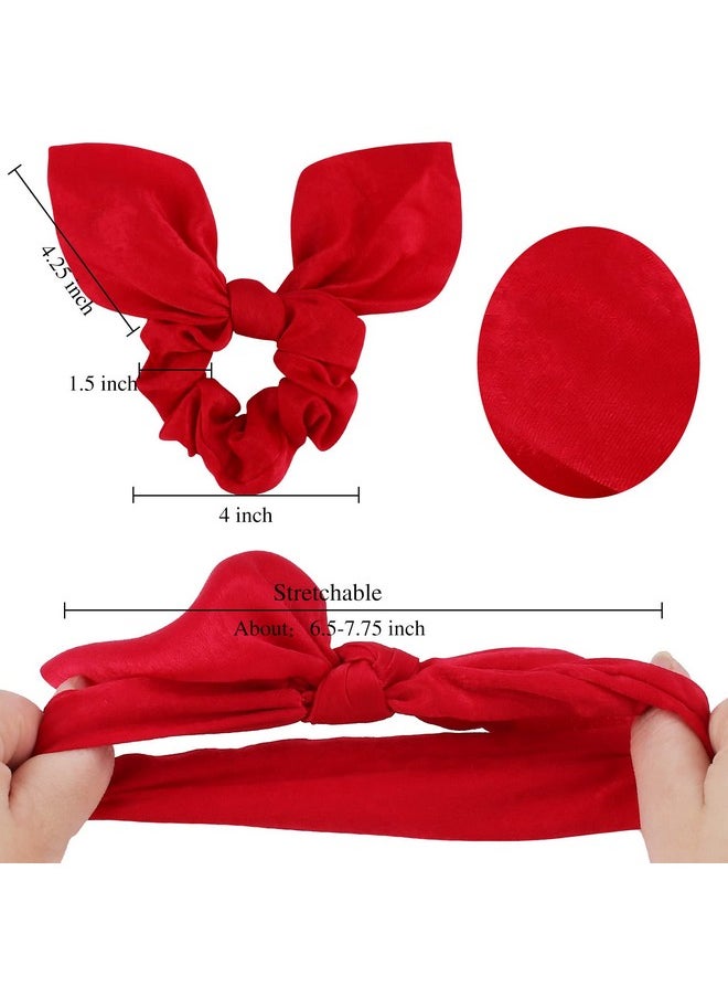 ACO-UINT - 12 Pack Scrunchies Bow Hair Scrunchies For Thick Hair Red Hair Ties Bunny Ear Scrunchies Satin Scrunchies Hair Accessories Scrunchies With Tails For Girls - Image 1
