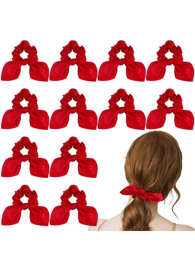 ACO-UINT - 12 Pack Scrunchies Bow Hair Scrunchies For Thick Hair Red Hair Ties Bunny Ear Scrunchies Satin Scrunchies Hair Accessories Scrunchies With Tails For Girls - Image 1
