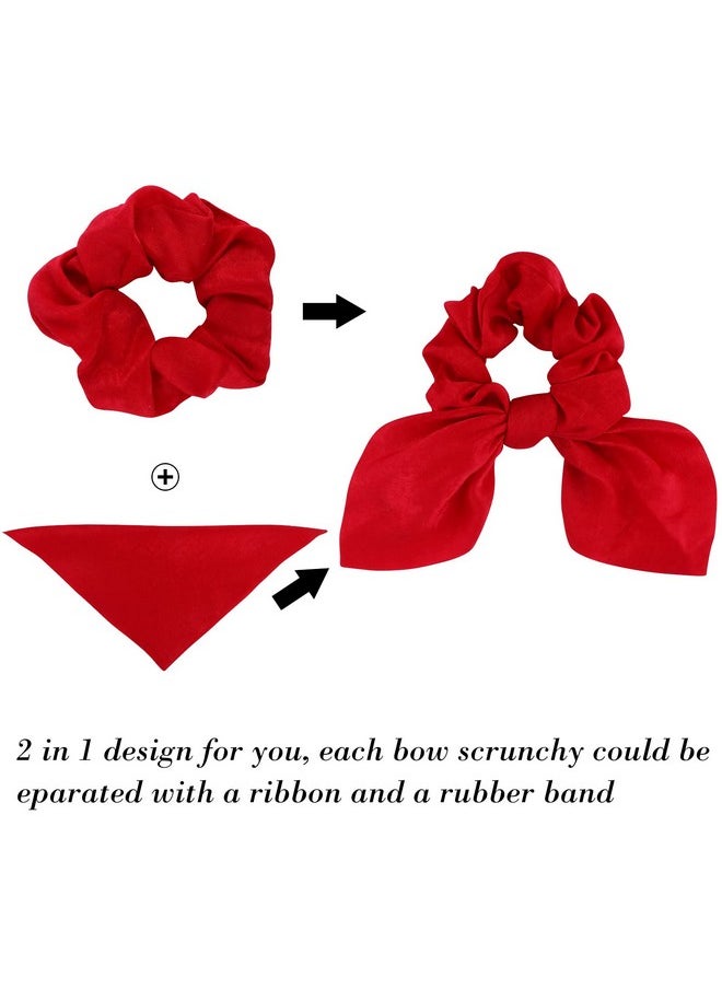 ACO-UINT - 12 Pack Scrunchies Bow Hair Scrunchies For Thick Hair Red Hair Ties Bunny Ear Scrunchies Satin Scrunchies Hair Accessories Scrunchies With Tails For Girls - Image 1