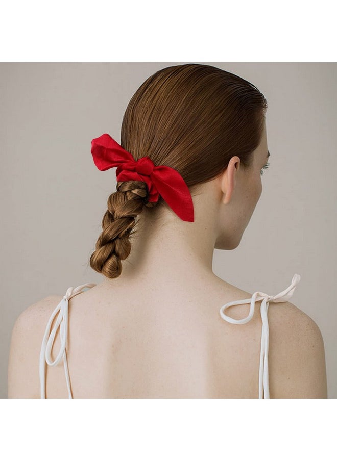 ACO-UINT - 12 Pack Scrunchies Bow Hair Scrunchies For Thick Hair Red Hair Ties Bunny Ear Scrunchies Satin Scrunchies Hair Accessories Scrunchies With Tails For Girls - Image 1