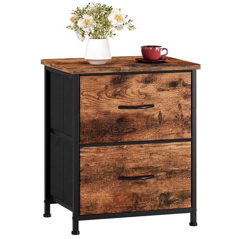 Somdot Nightstand Small Dresser for Bedroom with 2 Drawers Bedside Table Night Stand End Table with Fabric Bins for Bedroom Kids Closet Dorm Guest Room Wood Grain Print
