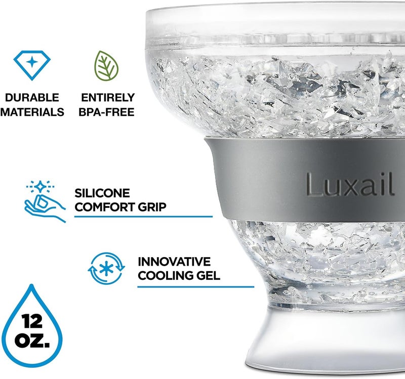 luxail Margarita Glasses, Plastic Margarita Glasses Set of 2, Double Wall Insulated, Stemless Freeze Cooling Cups With Gel, Chiller Set of 2 Grey, 12 Oz Capacity, Margarita gifts - Image 2