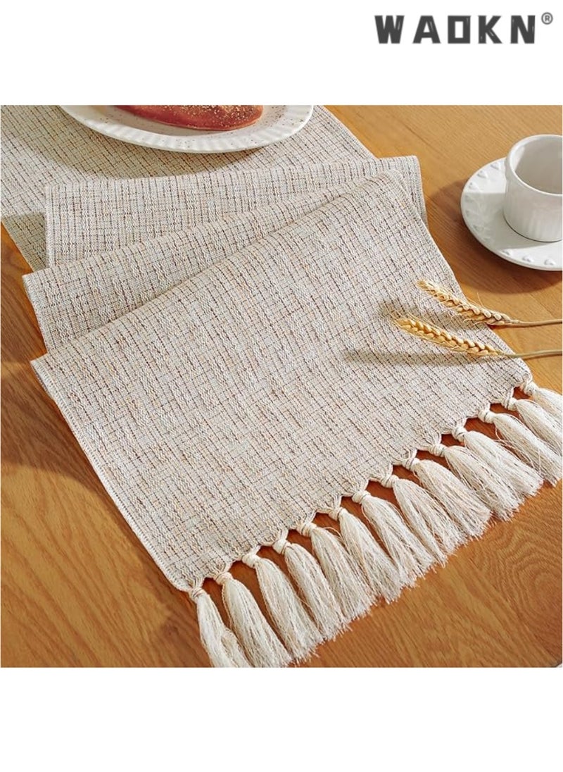 WAOKN Table Runner, 30 * 180 CM Burlap Table Runner for Modern Farmhouse Decor, Natural Cotton Woven Runner with Tassels for Wedding Party Farmhouse Dining Table Decor  - Image 1