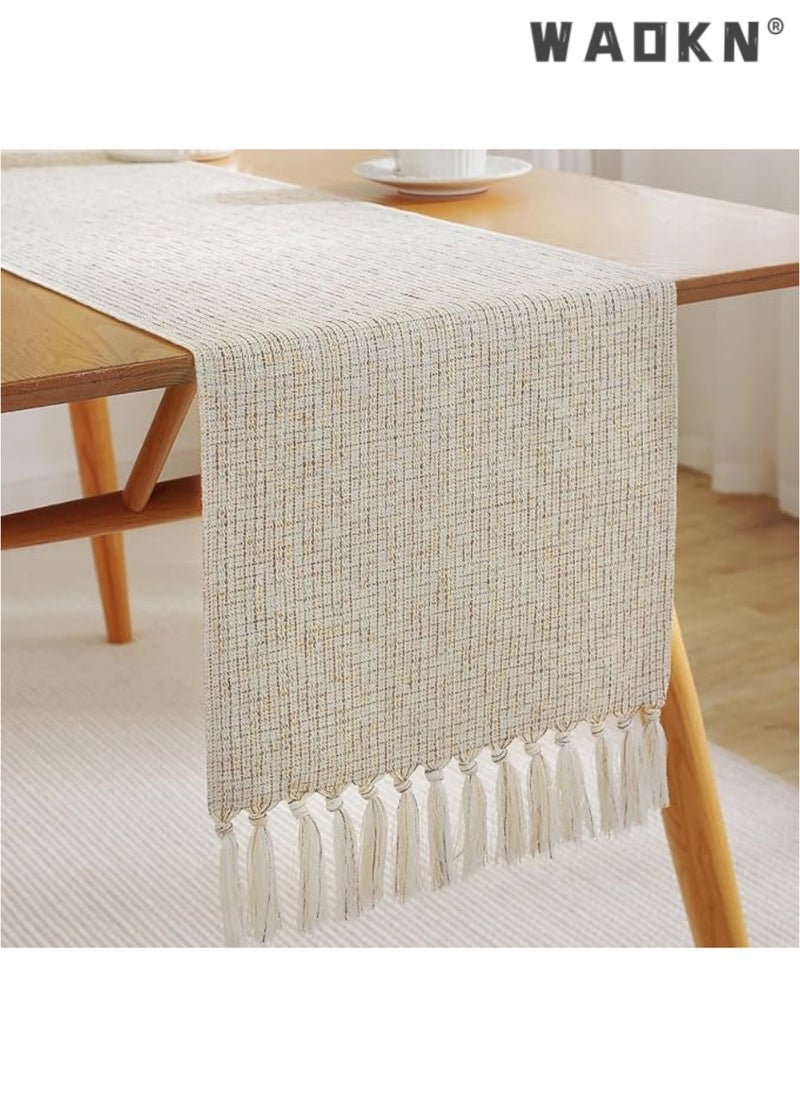 WAOKN Table Runner, 30 * 180 CM Burlap Table Runner for Modern Farmhouse Decor, Natural Cotton Woven Runner with Tassels for Wedding Party Farmhouse Dining Table Decor  - Image 5